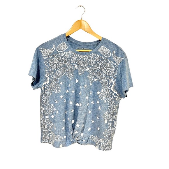 Lucky Brand Tops - Lucky Brand Women Crew Neck Short Sleeve Blue Crop T-shirt Size Large